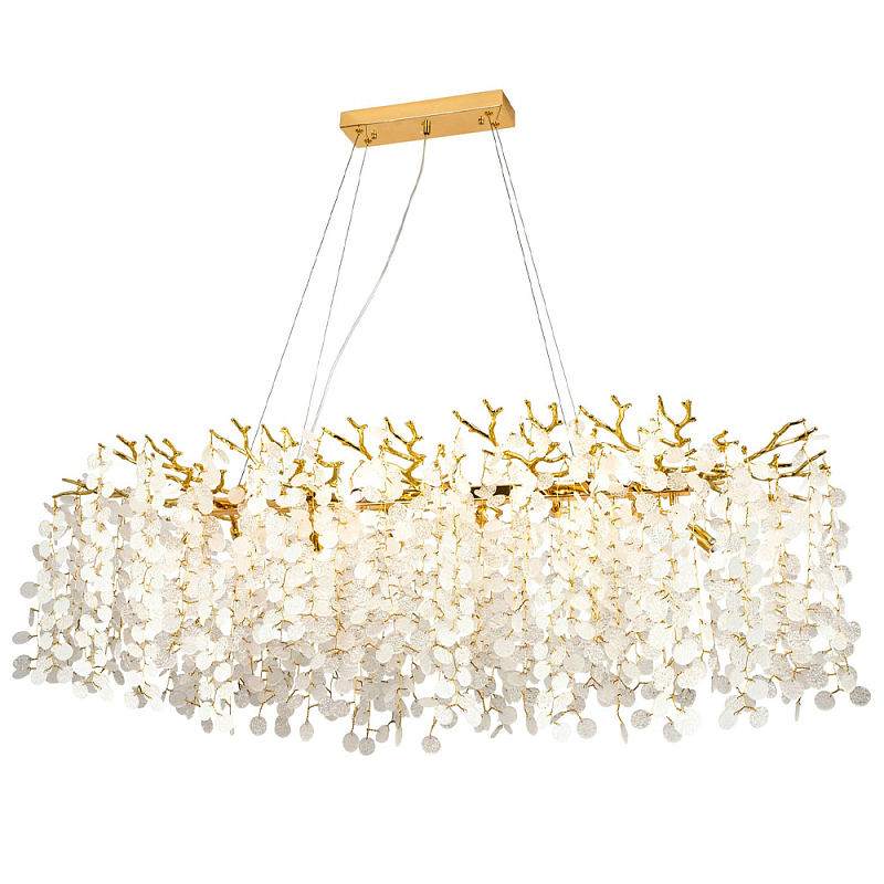 Линейная люстра с круглыми хрустальными подвесками Fairytree Gold Crystal Branches Linear Chandelier Золотой Белое матовое стекло Линейная люстра с круглыми хрустальными подвесками Fairytree Gold Crystal Branches Linear Chandelier Золотой Белое матовое стекло в Орле | Loft Concept