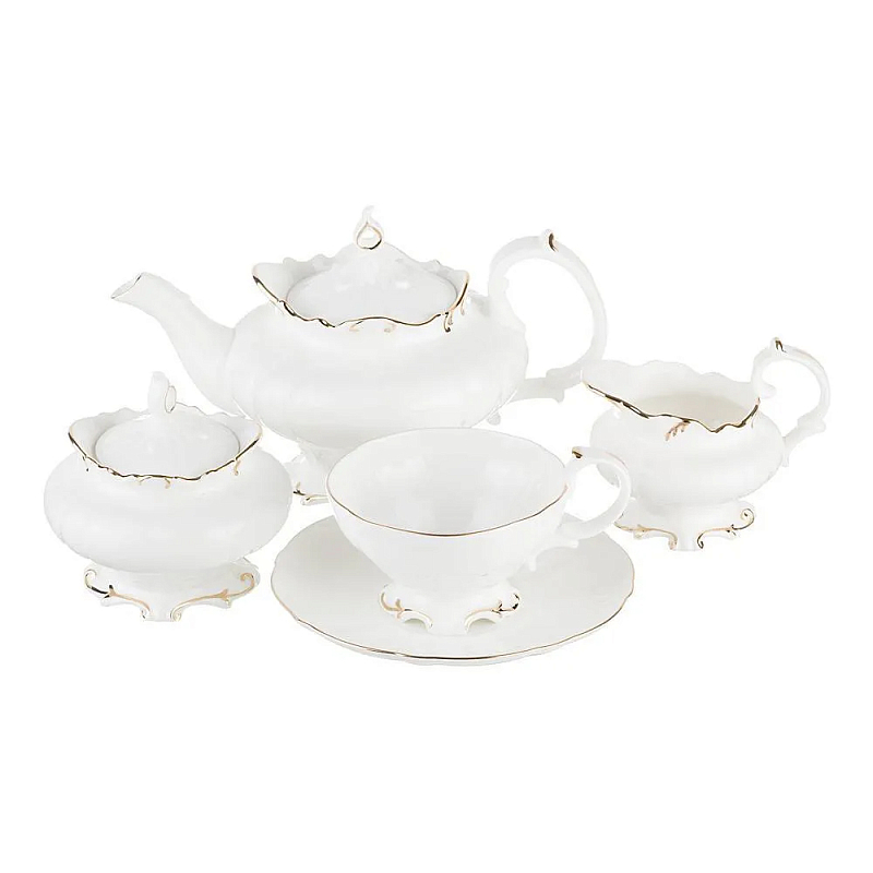 Чайный сервиз белого цвета из фарфора на 6 персон 15 предметов Shine Porcelain Белый Золотой Чайный сервиз белого цвета из фарфора на 6 персон 15 предметов Shine Porcelain Белый Золотой в Орле | Loft Concept