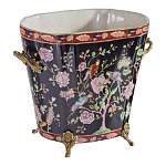 Кашпо из фарфора черная с цветочной росписью и бронзовой стрекозой Spring Garden варинант исполнения - 3 | Loft Concept в Орле