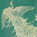 Обои ручная роспись в стиле Арт-деко Whistler Peacocks Original colourway on green painted silk варинант исполнения - 2 | Loft Concept в Орле