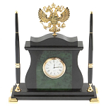 Часы настольные с Гербом России и 2-мя шариковыми ручками в комплекте Stone Clock варинант исполнения - 1 | Loft Concept в Орле