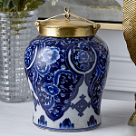 Ваза с насыщенным синим орнаментом и золотой крышкой Blue & White Ornament  варинант исполнения - 2 | Loft Concept в Орле