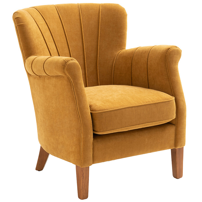 Кресло велюровое на ножках из массива ясеня Jessie Armchair Горчичный Древесина в Орле | Loft Concept 