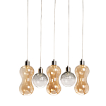Люстра с 3-мя плафонами волнообразной формы цвета янтарь и 2-мя прозрачными шарообразными плафонами Lucid Rain  варинант исполнения - 1 | Loft Concept в Орле