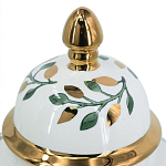 Ваза белая с крышкой с рисунком зеленых и золотых листьев 40 см Chinoiserie Ceramics варинант исполнения - 1 | Loft Concept в Орле