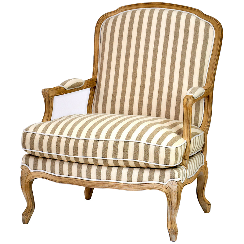 Кресло в полоску в стиле прованс Yvon French Seating Armchair Золотой дуб Бежевый Коричневый Кресло в полоску в стиле прованс Yvon French Seating Armchair Золотой дуб Бежевый Коричневый в Орле | Loft Concept