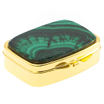 Таблетница карманная прямоугольная с 2-мя отделениями с зеркалом и накладкой из натурального камня Малахит Gold Stone Pillboxes варинант исполнения - 1 | Loft Concept в Орле