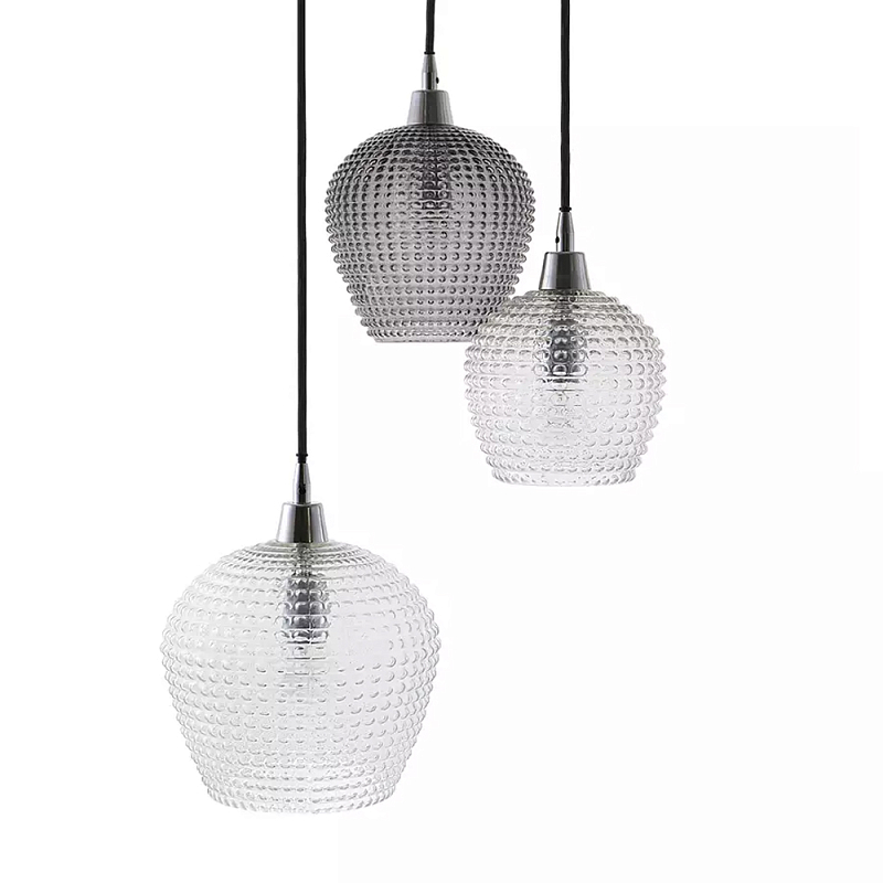Подвесной светильник каскадный с 3-мя фактурными стеклянными плафонами Cascade with Relief Lampshades Прозрачный Сливовый Серый Подвесной светильник каскадный с 3-мя фактурными стеклянными плафонами Cascade with Relief Lampshades Прозрачный Сливовый Серый в Орле | Loft Concept