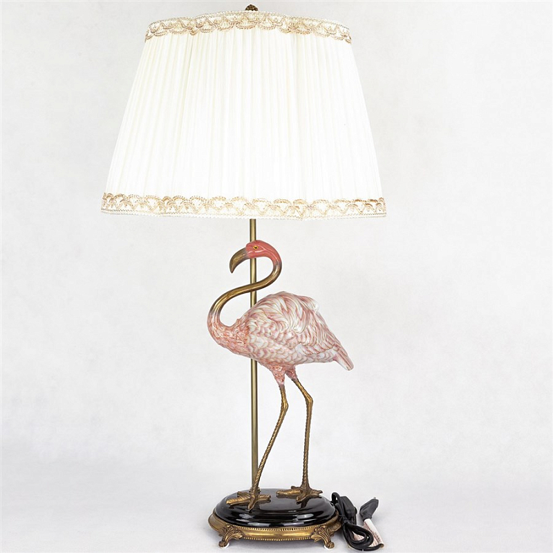 Настольная лампа Pink Flamingo Lamp Белый Бронза Розовый пастельный Настольная лампа Pink Flamingo Lamp Белый Бронза Розовый пастельный в Орле | Loft Concept
