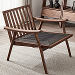 Кресло c каркасом из массива дерева и мягкой кожаной обивкой Walnut Armchair варинант исполнения - 8 | Loft Concept в Орле