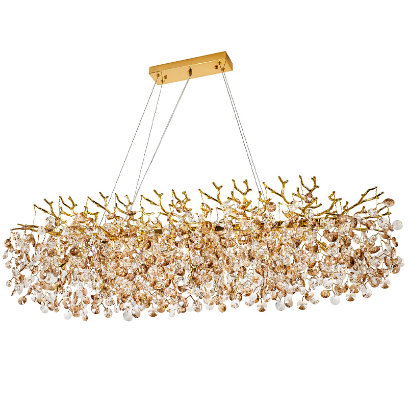 Линейная люстра с хрустальными подвесками Fairytree Gold Crystal Linear Chandelier 14 Золотой Прозрачный Коричневый Линейная люстра с хрустальными подвесками Fairytree Gold Crystal Linear Chandelier 14 Золотой Прозрачный Коричневый в Орле | Loft Concept