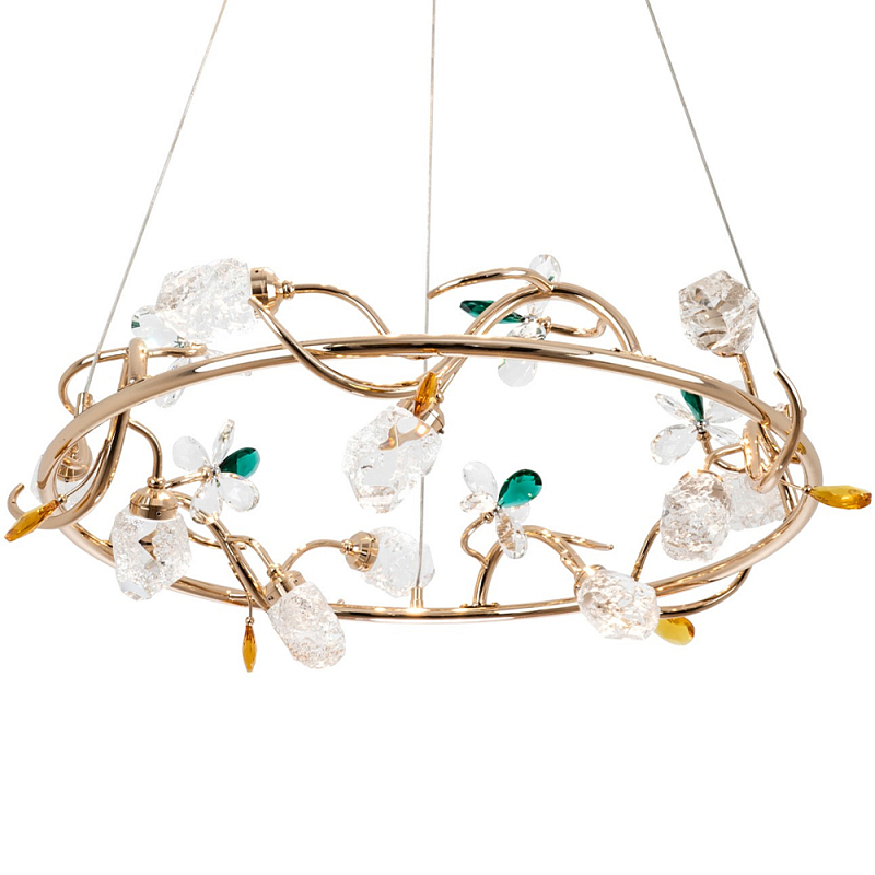 Люстра с хрустальными плафонами и декором Alvere Crystal Chandelier Прозрачный Золотой Изумрудный Янтарный Люстра с хрустальными плафонами и декором Alvere Crystal Chandelier Прозрачный Золотой Изумрудный Янтарный в Орле | Loft Concept