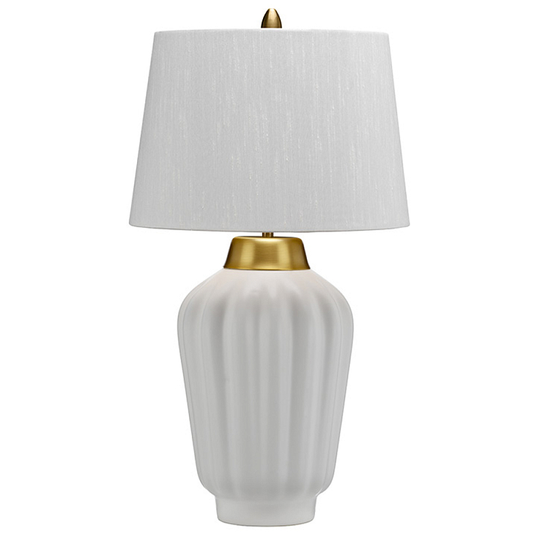 Настольная лампа с белым конусным абажуром и ребристым керамическим основанием Quintiesse Матовая латунь Белый в Орле | Loft Concept 