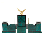 Настольный письменный набор из змеевика тёмно-зелёного цвета с декором в виде орла Successful Leader варинант исполнения - 6 | Loft Concept в Орле