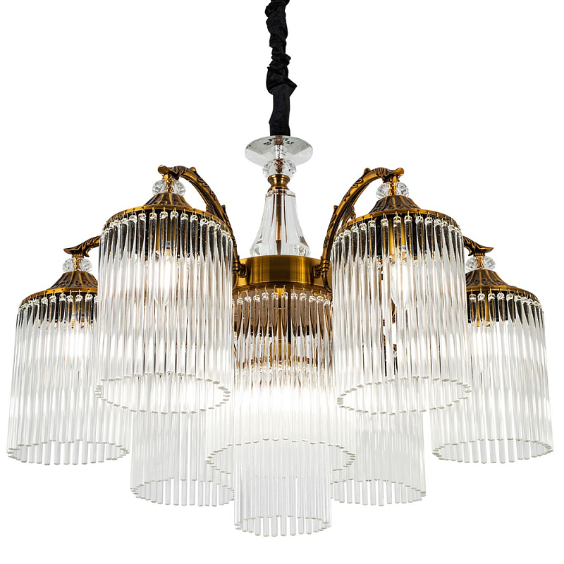 Подвесная люстра с плафонами с виде трубчатых хрустальных подвесок Cadice Chandelier 7 Латунь Прозрачное Стекло Подвесная люстра с плафонами с виде трубчатых хрустальных подвесок Cadice Chandelier 7 Латунь Прозрачное Стекло в Орле | Loft Concept