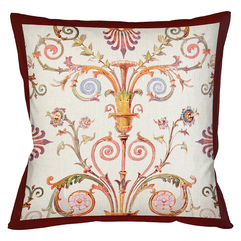 Декоративная подушка бежевая с растительным орнаментом Raffael Floral Beige Red Cushion Бежевый Мульти Бургундский красный Декоративная подушка бежевая с растительным орнаментом Raffael Floral Beige Red Cushion Бежевый Мульти Бургундский красный в Орле | Loft Concept