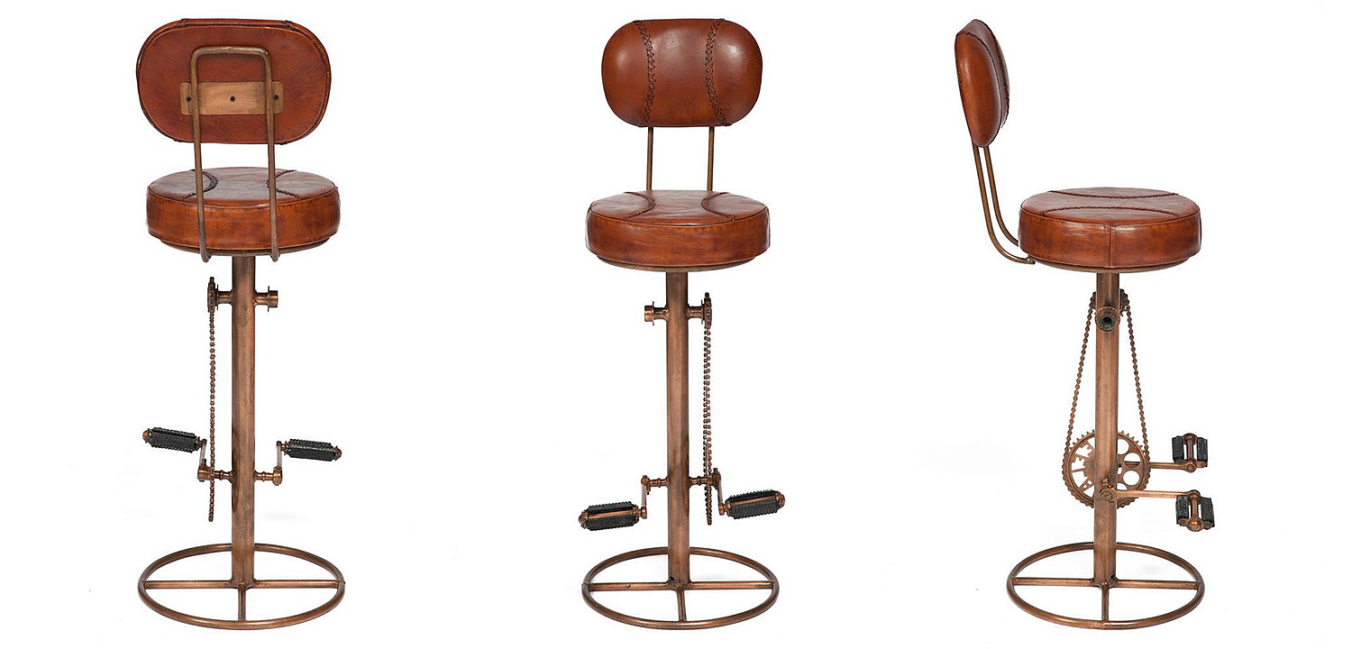 Стул с педалями от велосипеда со спинкой Buffalo Leather Industrial Chair Стул с педалями от велосипеда со спинкой Buffalo Leather Industrial Chair - Loft-Concept в Орле