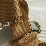 Плед из шерсти цвета охры с бахарамой Waffle Comfort варинант исполнения - 6 | Loft Concept в Орле