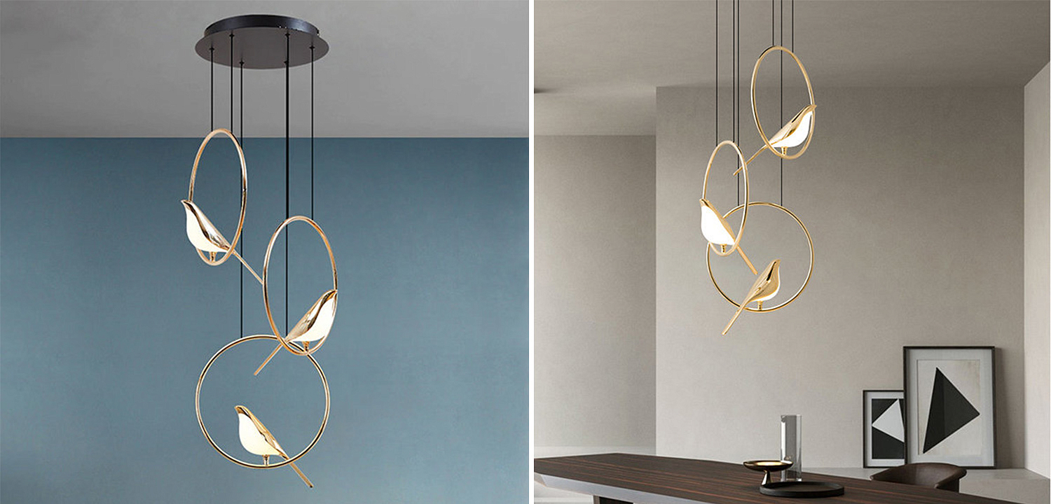 Люстра с золотыми птичками в кольцах NOMI Chandelier Three birds Люстра с золотыми птичками в кольцах NOMI Chandelier Three birds - Loft-Concept в Орле