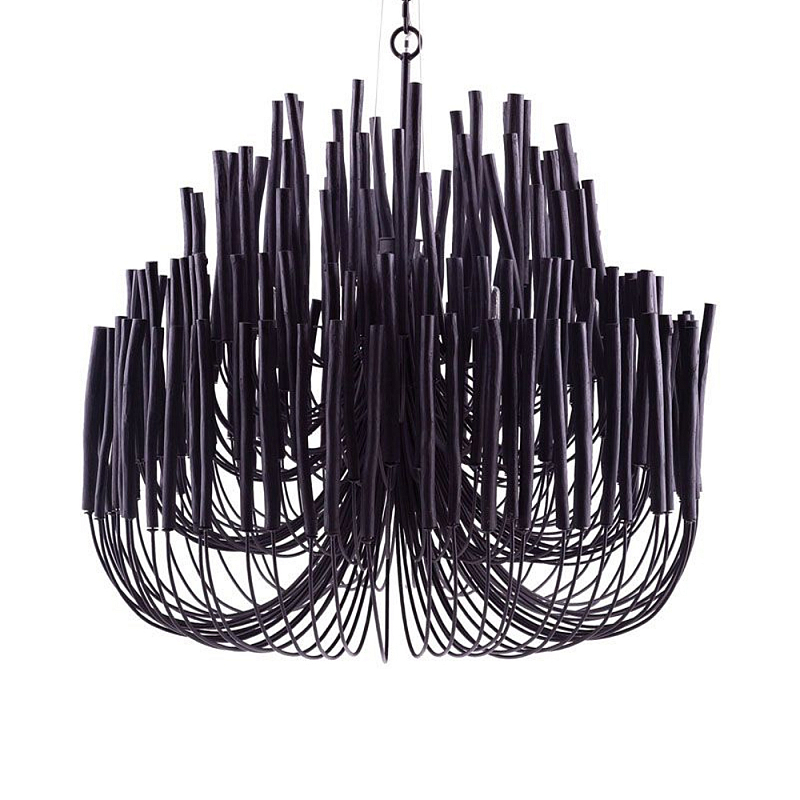 Люстра черная с несколькими ярусами деревянных палочек Bright Wooden Chandelier Черный Люстра черная с несколькими ярусами деревянных палочек Bright Wooden Chandelier Черный в Орле | Loft Concept