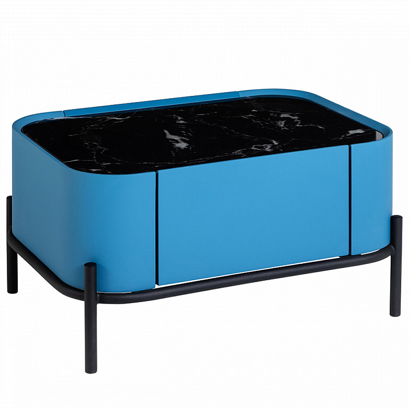 Тумба прикроватная чёрно-голубая с ящиком Blue Cabinet Голубой Черный Тумба прикроватная чёрно-голубая с ящиком Blue Cabinet Голубой Черный в Орле | Loft Concept