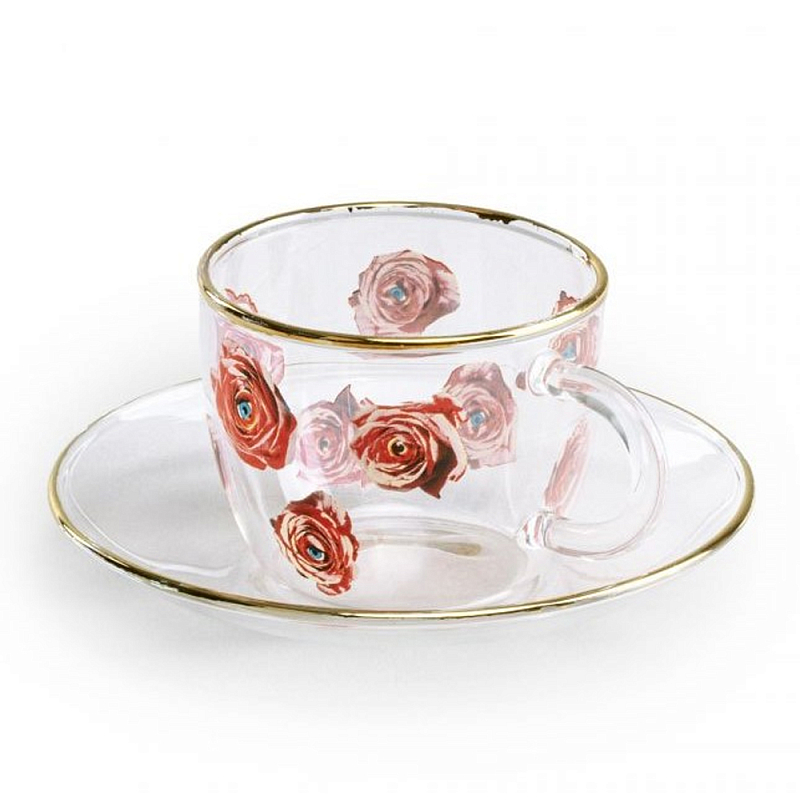 Кофейная пара Seletti Roses Прозрачный Золотой Красный Кофейная пара Seletti Roses Прозрачный Золотой Красный в Орле | Loft Concept