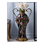 Ваза из фарфора черная с цветочной росписью и бронзовыми элементами Spring Garden варинант исполнения - 3 | Loft Concept в Орле