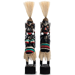 Комплект из 2-х деревянных статуэток Asmat Straw Headdress Statuettes Black Colorful Tattoo варинант исполнения - 4 | Loft Concept в Орле
