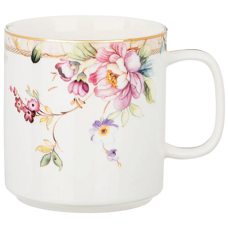 Кружка из фарфора белая с цветочным принтом 400 мл Flower Porcelain Collection Белый Мульти Кружка из фарфора белая с цветочным принтом 400 мл Flower Porcelain Collection Белый Мульти в Орле | Loft Concept