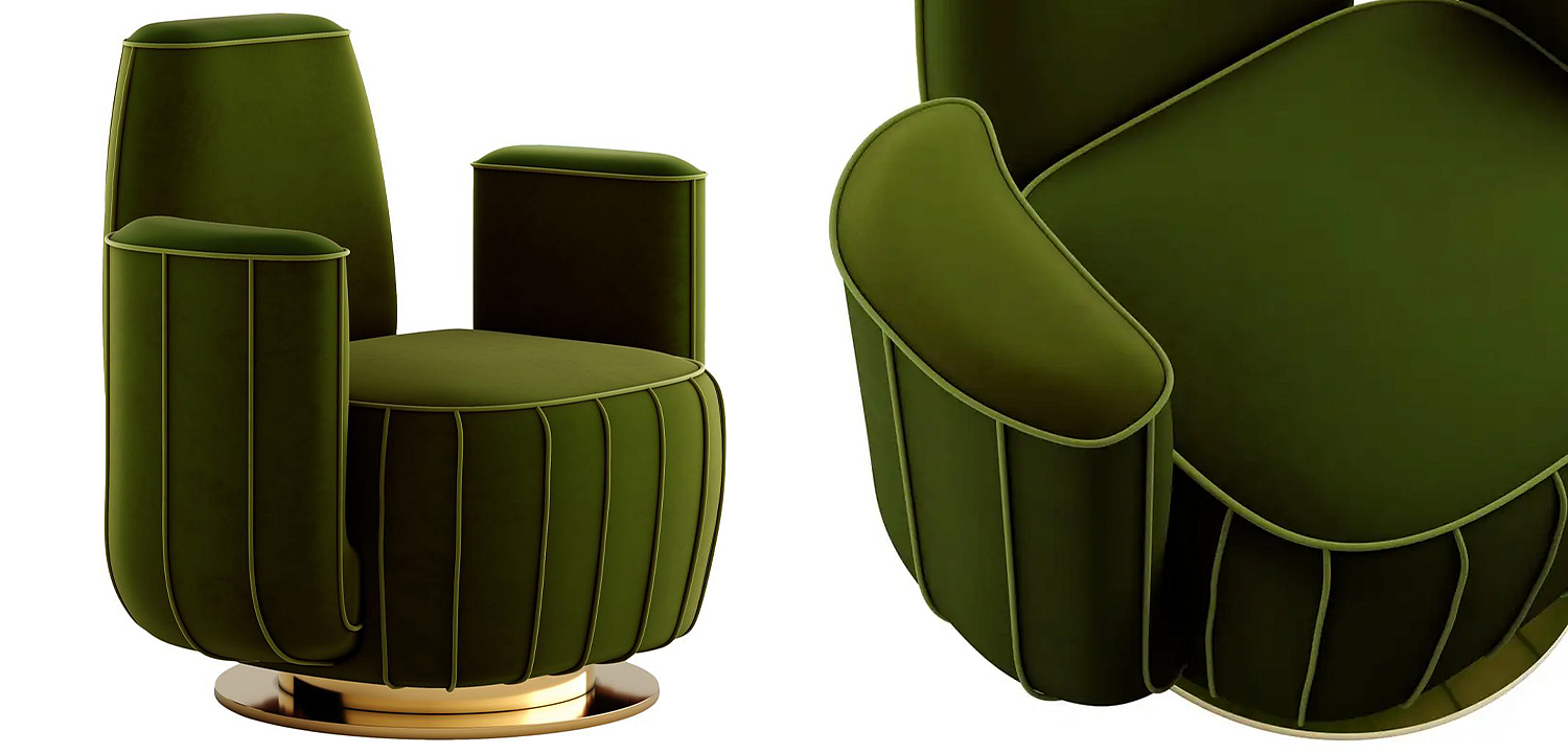 Дизайнерское Кресло-Кактус Modern Green Velvet Armchair Cactus Shape with Gold Swivel Base Дизайнерское Кресло-Кактус Modern Green Velvet Armchair Cactus Shape with Gold Swivel Base - Loft-Concept в Орле
