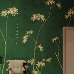 Обои ручная роспись Bamboo Golden on Edo Green India tea paper варинант исполнения - 1 | Loft Concept в Орле