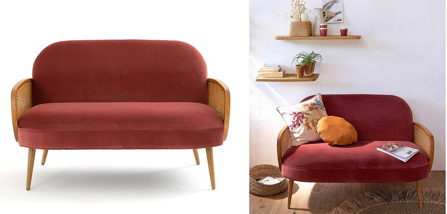 Диван Morten Wicker Crimson Sofa Малиновый Диван Morten Wicker Crimson Sofa Малиновый - Loft-Concept в Орле