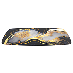 Обеденный стол с прямоугольной черно-золотой столешницей из стекла на 4-х металлических ножках Gold and Black Marble варинант исполнения - 3 | Loft Concept в Орле