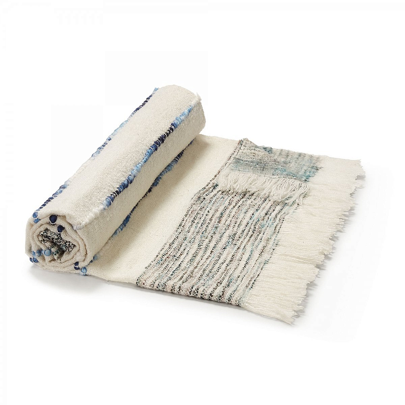 Плед Plaid Boho Lightness Белый Синий Плед Plaid Boho Lightness Белый Синий в Орле | Loft Concept
