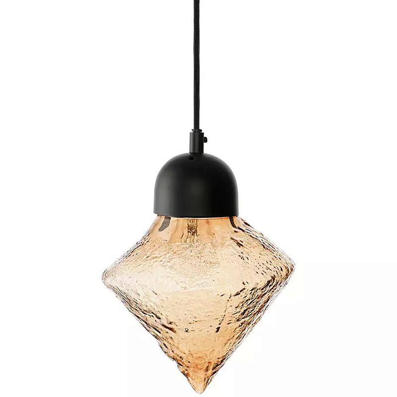 Подвесной светильник с янтарным рельефным плафоном Lamp with Frozen Glass Effect Янтарный Черный Подвесной светильник с янтарным рельефным плафоном Lamp with Frozen Glass Effect Янтарный Черный в Орле | Loft Concept