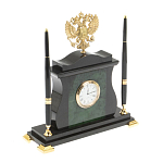 Часы настольные с Гербом России и 2-мя шариковыми ручками в комплекте Stone Clock варинант исполнения - 2 | Loft Concept в Орле