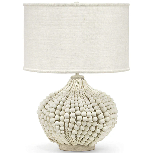 Настольная лампа с абажуром и каркасом из белых деревянных бусин White Wooden Beads Table Lampshade
