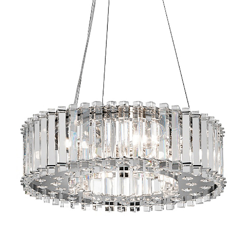 Люстра подвесная круглая с множеством вертикальных прямоугольных кристаллов Kichler Хром Прозрачное Стекло в Орле | Loft Concept 