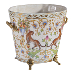 Кашпо с растительным и животным орнаментом на бронзовых ножках Turquoise Blooming Garden варинант исполнения - 2 | Loft Concept в Орле