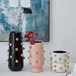 Ваза черная цилиндрическая с глянцевым покрытием и золотыми декоративными элементами Molecule Collection варинант исполнения - 4 | Loft Concept в Орле