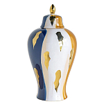 Ваза с крышкой и мазками синего и золого цвета на белом фоне Chinoiserie Ceramics варинант исполнения - 1 | Loft Concept в Орле