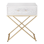 Приставной столик с выдвижным ящиком  White Table Carved Pattern варинант исполнения - 4 | Loft Concept в Орле