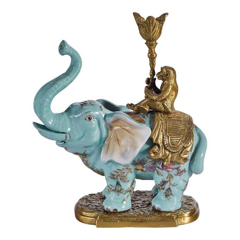 Подсвечник в виде слона из фарфора с бронзовыми элементами Elephant in the Garden of Eden Бронза Голубой Мульти в Орле | Loft Concept 