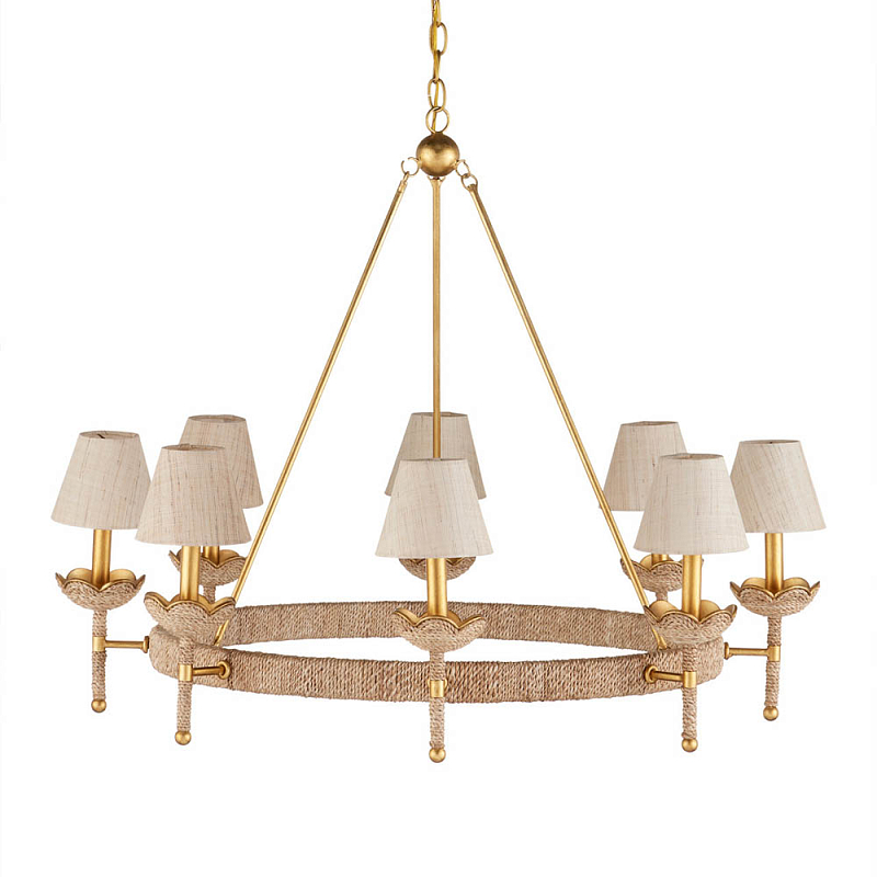 Люстра из кованого железа с отделкой плетеной веревкой и сусальным золотом Parisian Style Золотой Бежевый в Орле | Loft Concept 