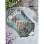 Блюдо прямоугольное из голубого фарфора с ручками и рисунком птиц и цветов Blue Garden варинант исполнения - 3 | Loft Concept в Орле