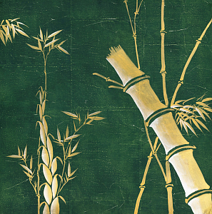 Обои ручная роспись Bamboo Golden on Edo Green India tea paper