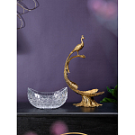 Чаша из прозрачного стекла на бронзовой подставке в виде павлина с рельефным хвостом Eden Garden варинант исполнения - 7 | Loft Concept в Орле