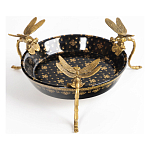 Блюдо черного цвета из фрафора на бронзовых ножках в виде стрекоз Eden Garden варинант исполнения - 1 | Loft Concept в Орле