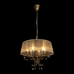 Люстра подвесная круглая с тканевым полупрозрачным абажуром и подвесками 6 ламп Gilded Elegance варинант исполнения - 3 | Loft Concept в Орле