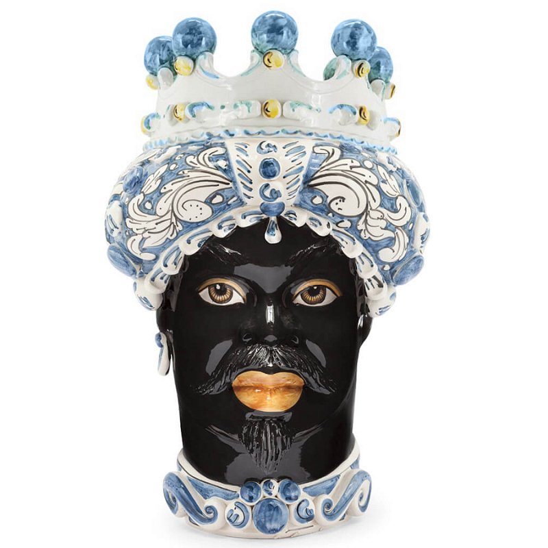Ваза VASE MORO MAN ORNATE H41 blue Синий Черный в Орле | Loft Concept 